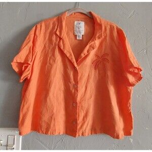 Caypso Crop-style Women's XL, 100% Linen, Indian, Coral Color, 21 Inch Of Armp T